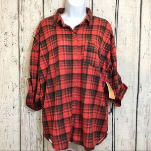 Eden & Olivia Red/Black flannel button down long sleeve top size medium grunge